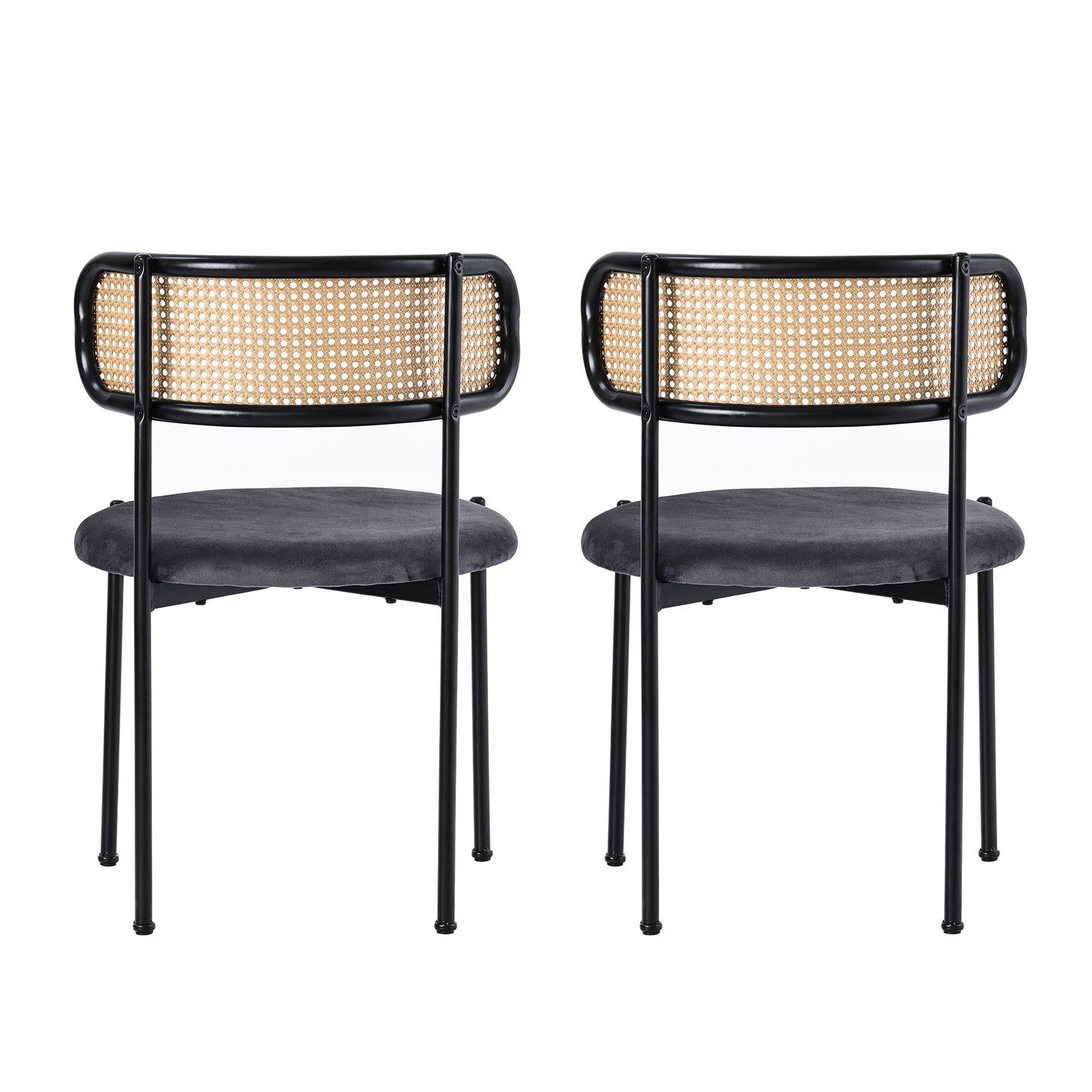 Velvet Dining Chairs with Metal Legs and Rattan Design, Modern Leisure Chairs for Living Room & Bedroom, Gray