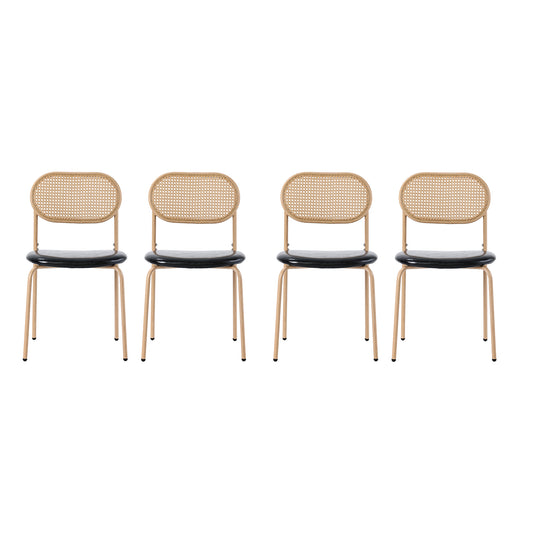 Modern 4-Piece Dining Chair Set-Metal Legs, RattanLeather, Black for Living Room