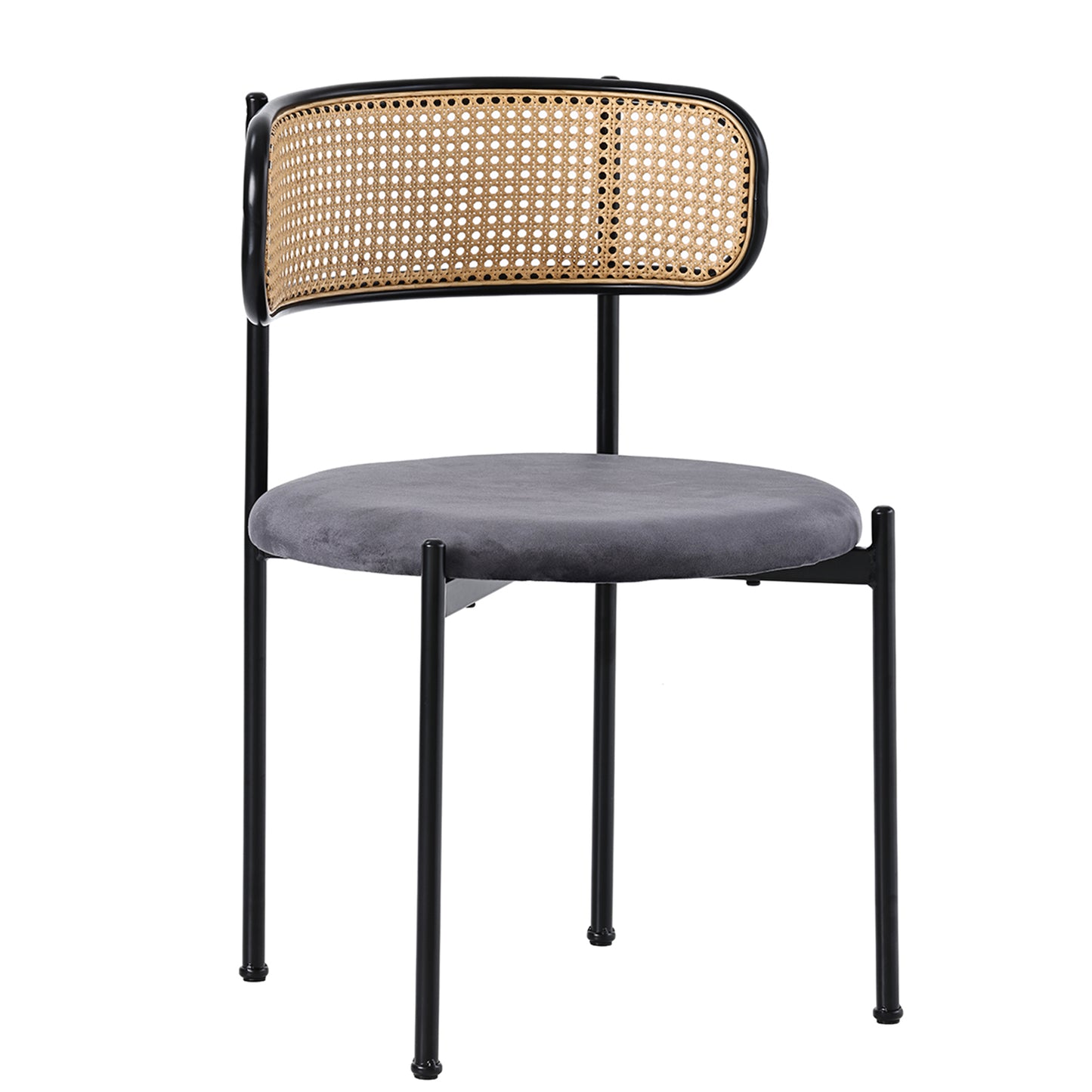 Velvet Dining Chairs with Metal Legs and Rattan Design, Modern Leisure Chairs for Living Room & Bedroom, Gray