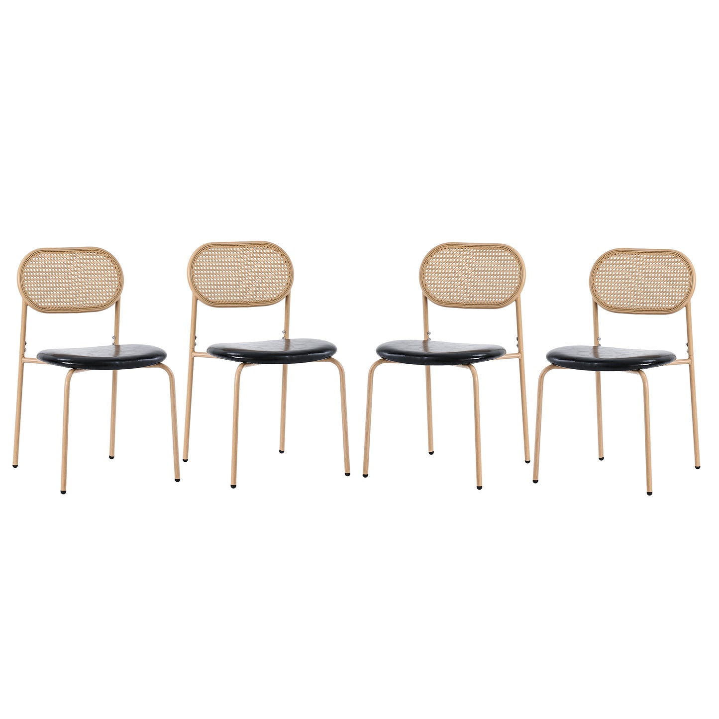 Modern 4-Piece Dining Chair Set-Metal Legs, RattanLeather, Black for Living Room