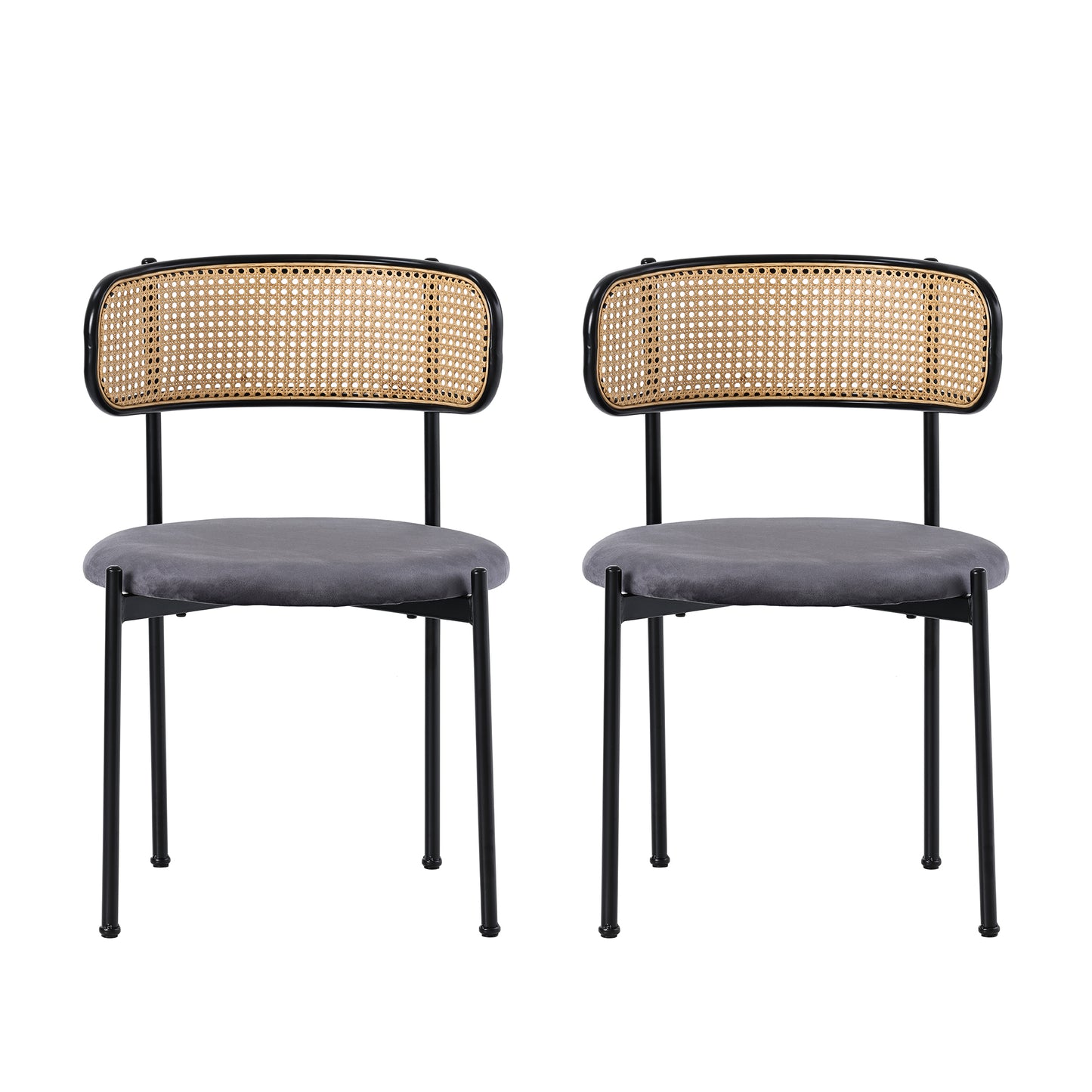 Velvet Dining Chairs with Metal Legs and Rattan Design, Modern Leisure Chairs for Living Room & Bedroom, Gray