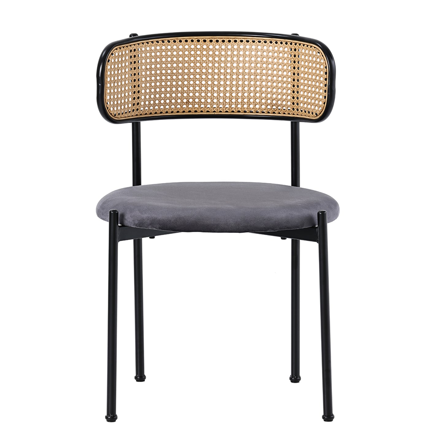 Velvet Dining Chairs with Metal Legs and Rattan Design, Modern Leisure Chairs for Living Room & Bedroom, Gray