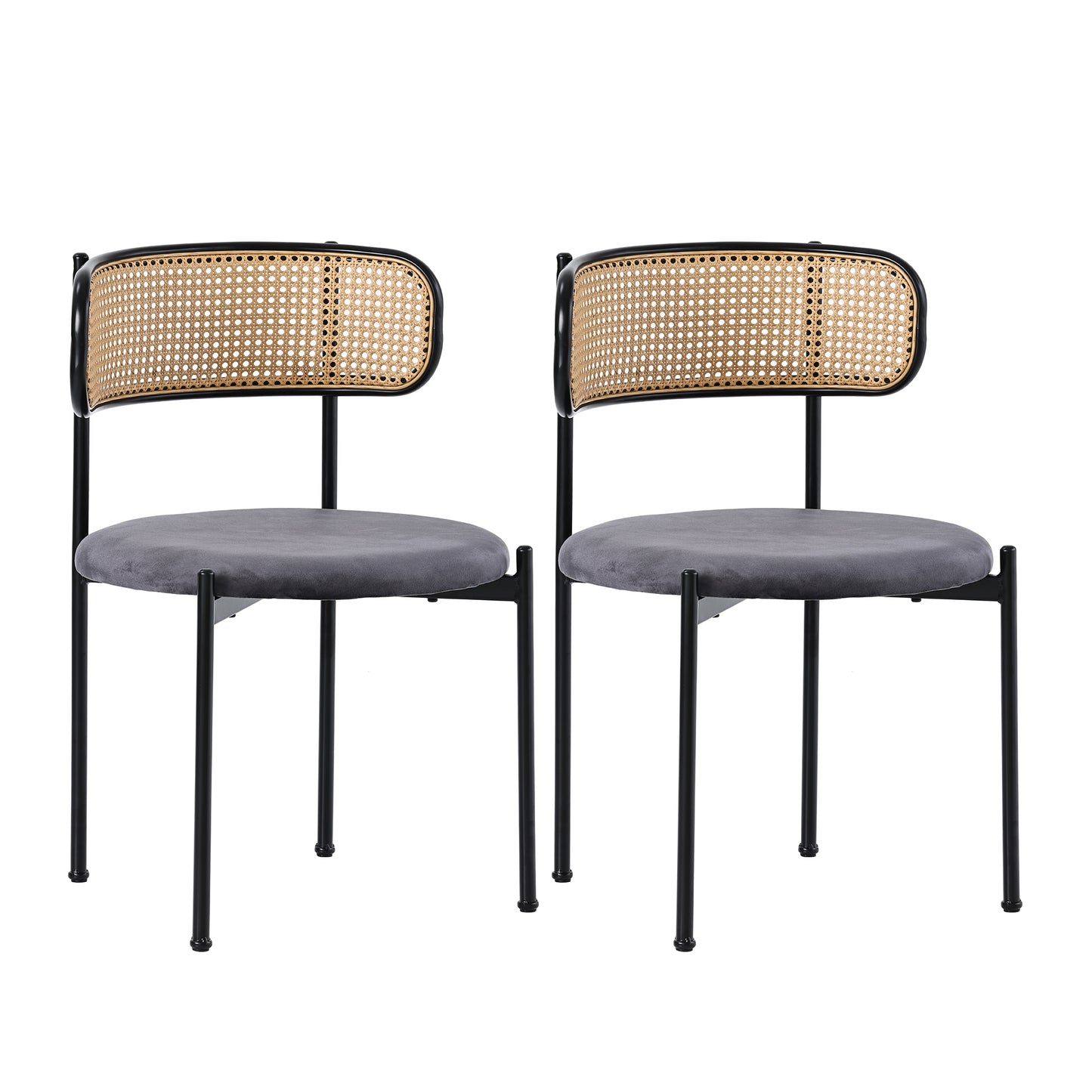 Velvet Dining Chairs with Metal Legs and Rattan Design, Modern Leisure Chairs for Living Room & Bedroom, Gray