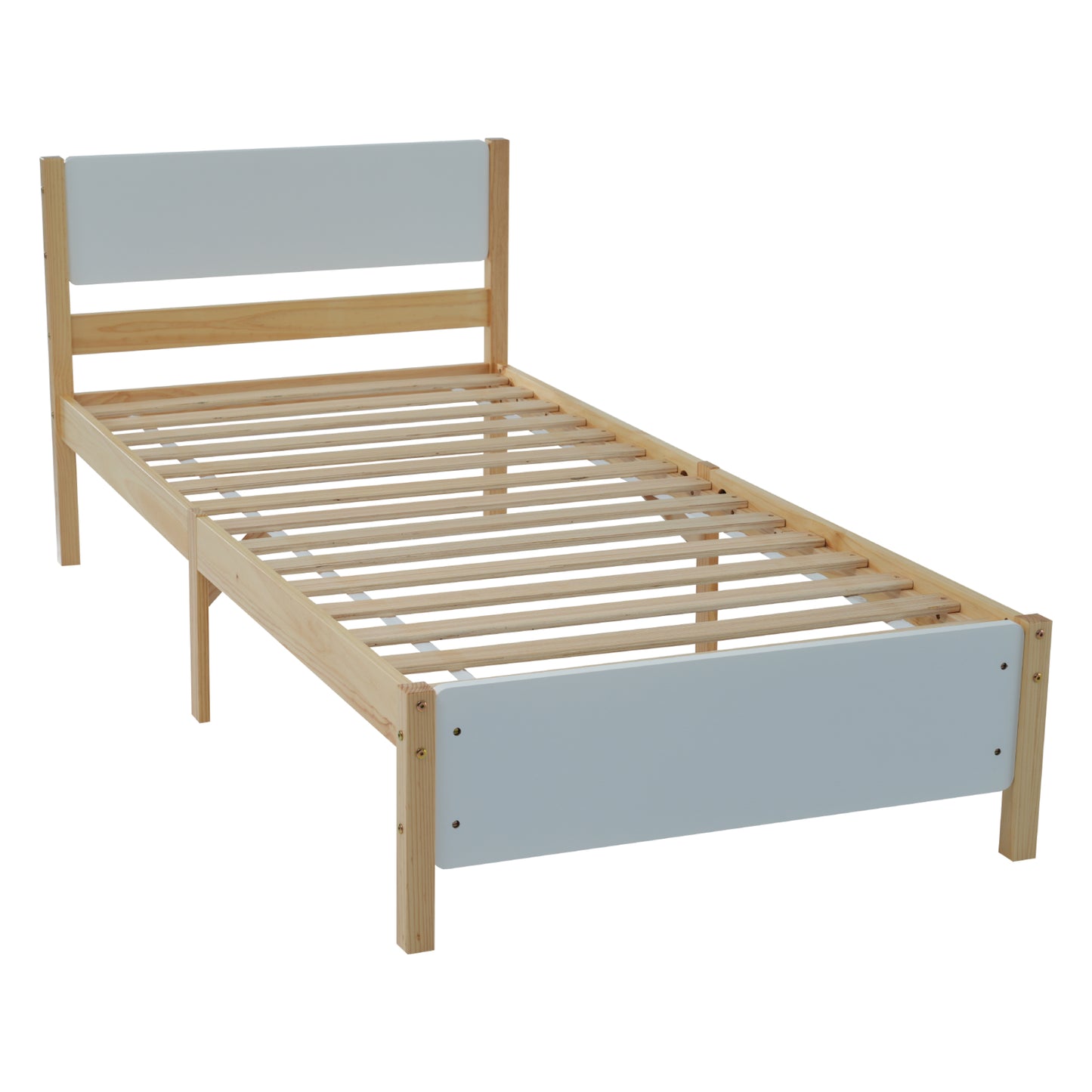 (Z)Natural pine single bed frame with white and natural Colour Finish