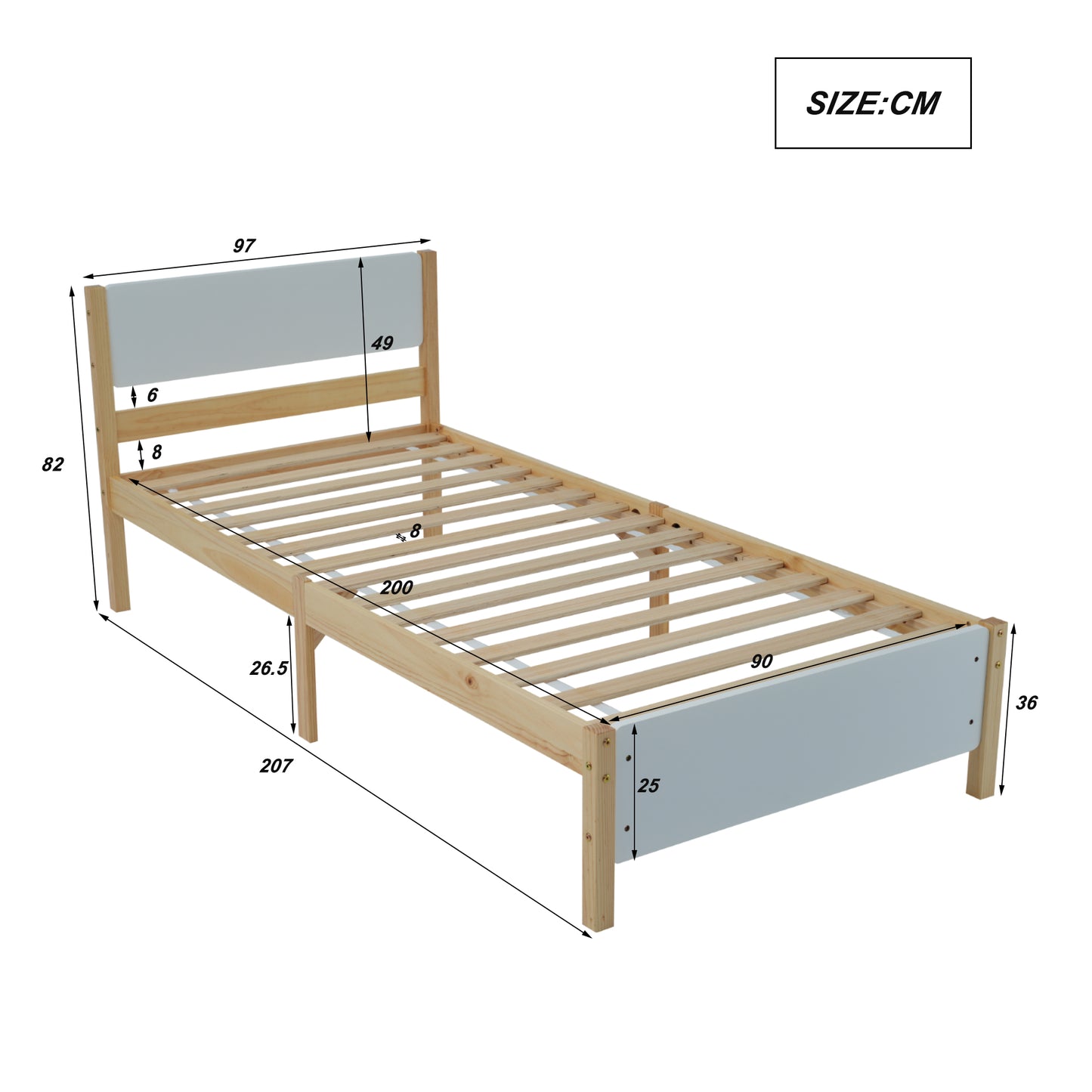 (Z)Natural pine single bed frame with white and natural Colour Finish