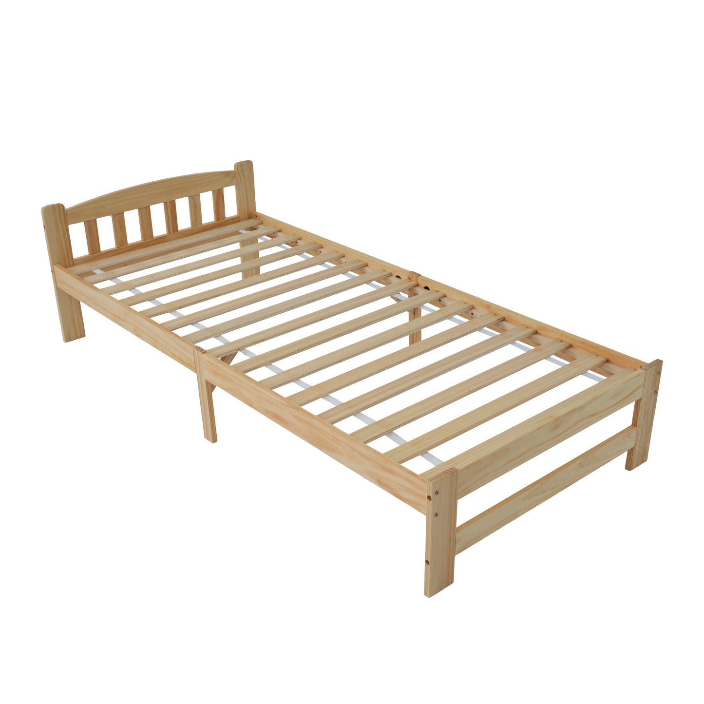 Solid Wood Futon Bed with Headboard and Slatted Frame - Natural 90x200 cm