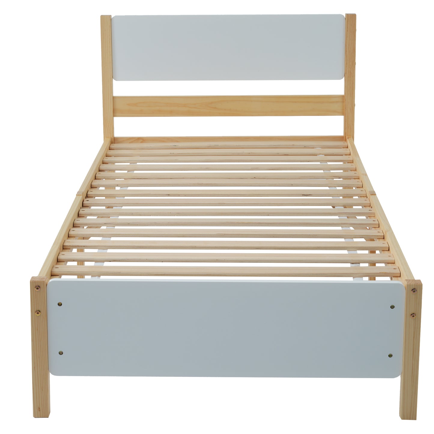 (Z)Natural pine single bed frame with white and natural Colour Finish