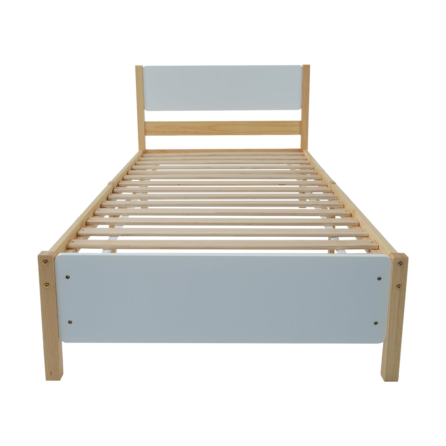 (Z)Natural pine single bed frame with white and natural Colour Finish