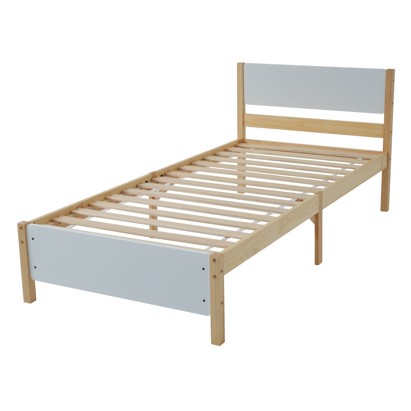 (Z)Natural pine single bed frame with white and natural Colour Finish