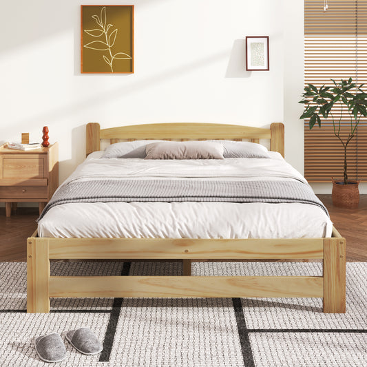 Solid Natural Hardwood Futon Bed with Headboard and Slatted Base - Black and Natural, 140x200 cm