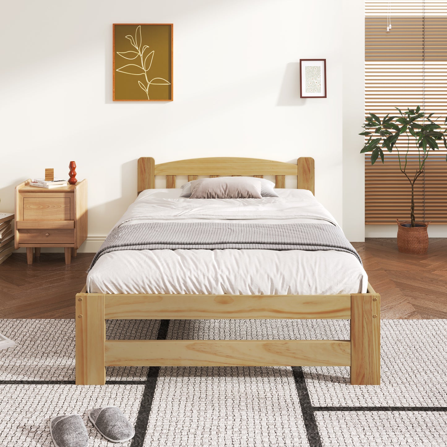 Solid Wood Futon Bed with Headboard and Slatted Frame - Natural 90x200 cm