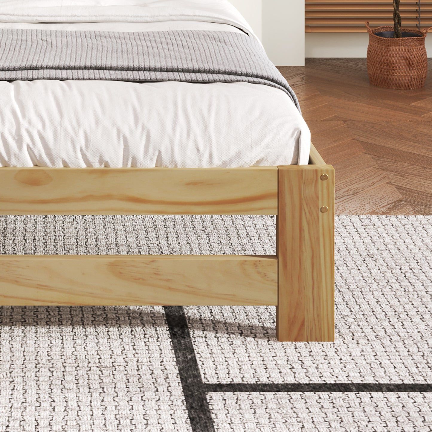 Solid Natural Hardwood Futon Bed with Headboard and Slatted Base - Black and Natural, 140x200 cm