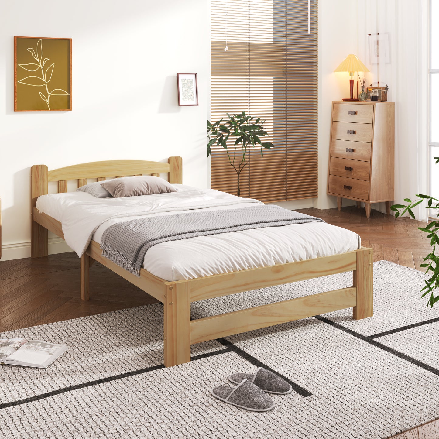 Solid Wood Futon Bed with Headboard and Slatted Frame - Natural 90x200 cm