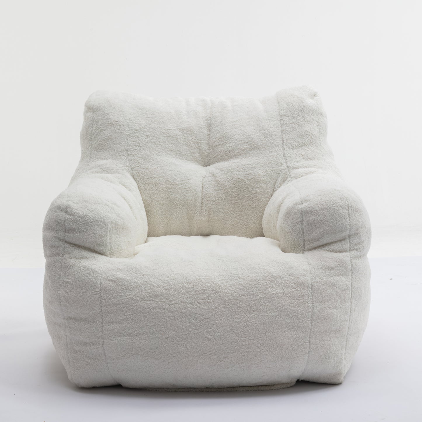 (Z)Soft Tufed Foam Bean Bag Chair With Teddy Fabric Lvory White