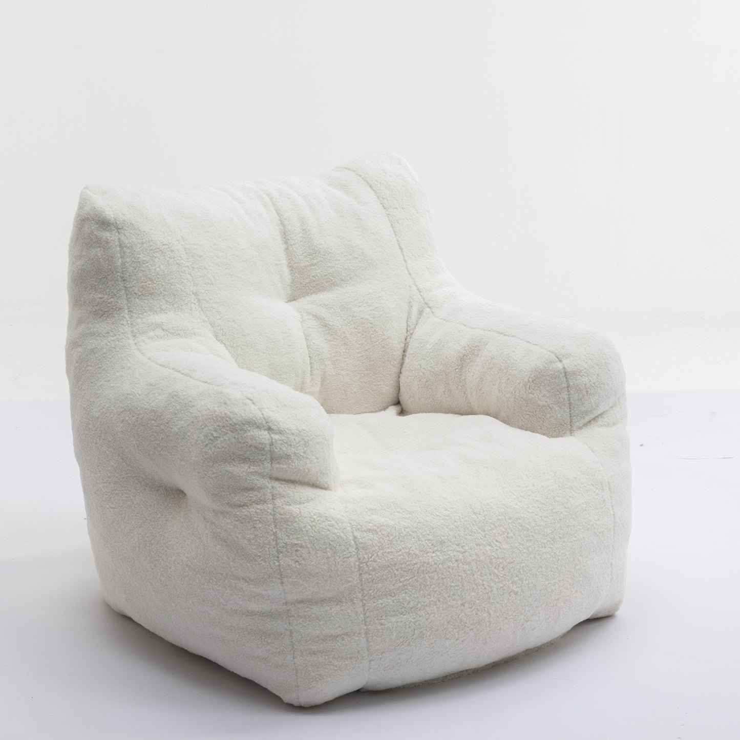 (Z)Soft Tufed Foam Bean Bag Chair With Teddy Fabric Lvory White