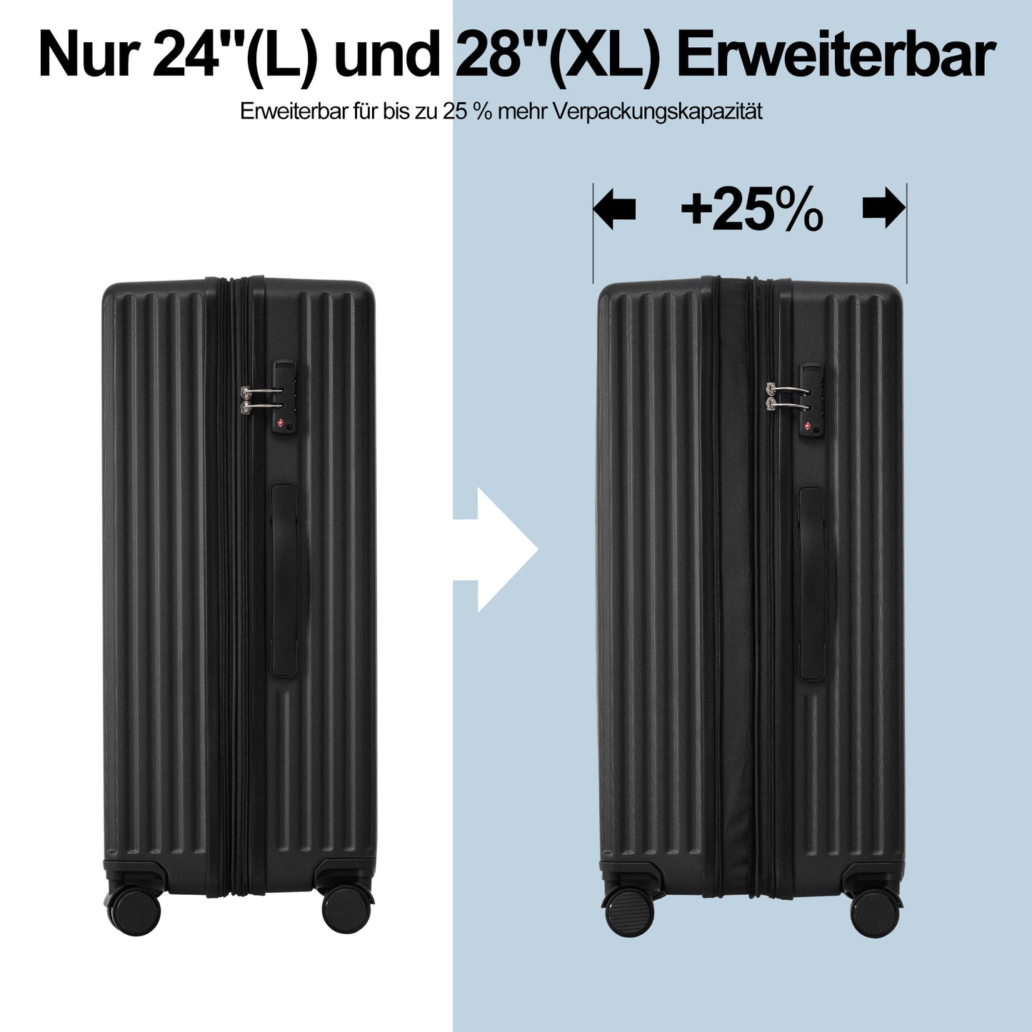 (Z)Hard Suitcase With Wheels Suitcase Suitcase 4 Wheels ABS Material TSA Customs Lock 55*36*21 Black