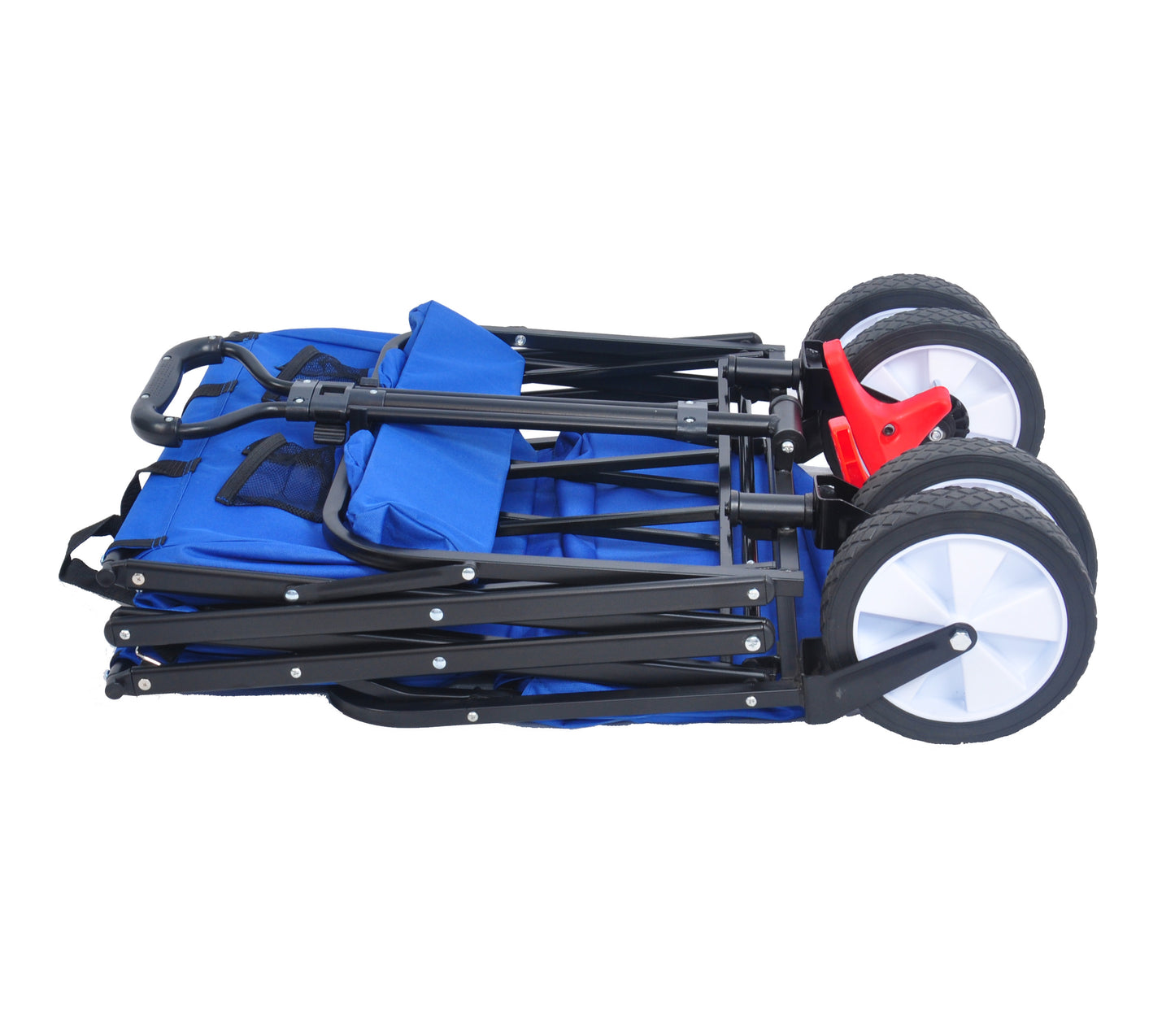 Antique Blue Folding Wagon with 360° Rotating Wheels & Drink Holder
