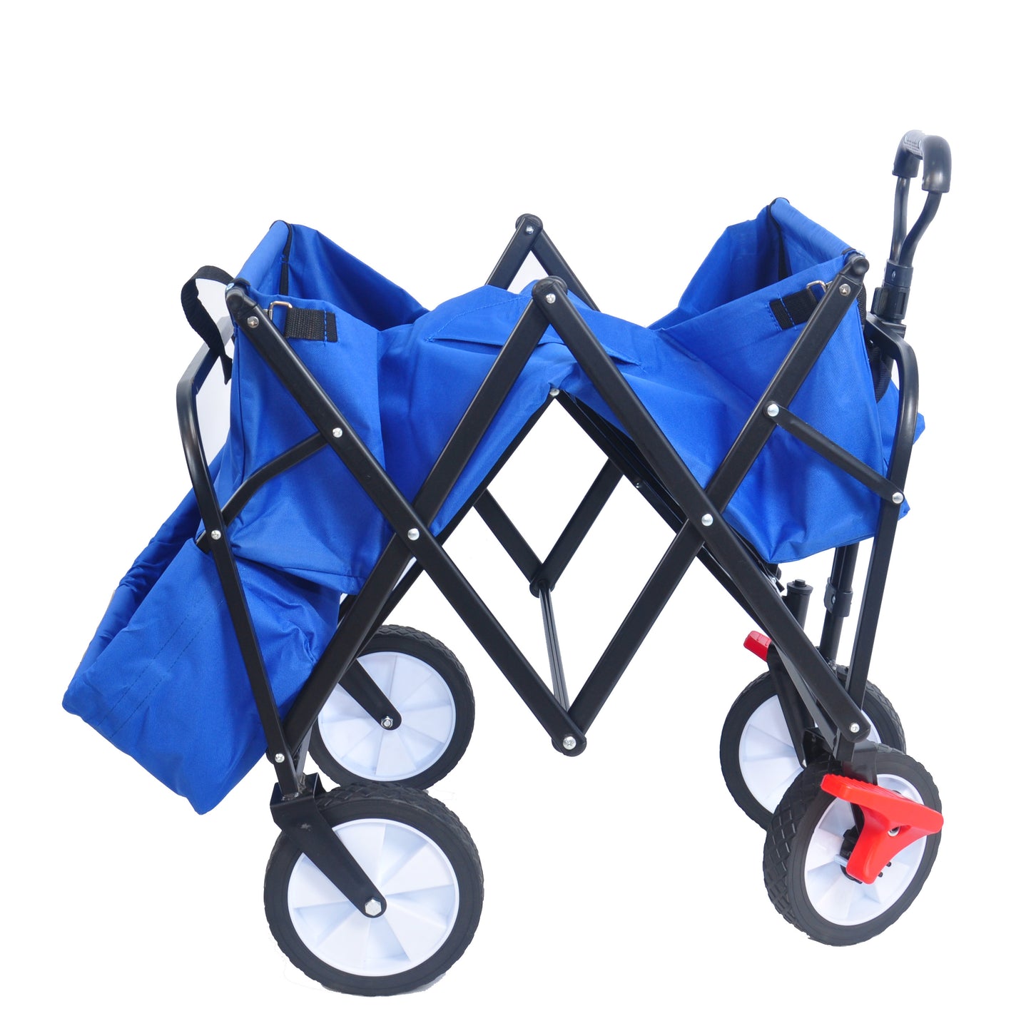 Antique Blue Folding Wagon with 360° Rotating Wheels & Drink Holder