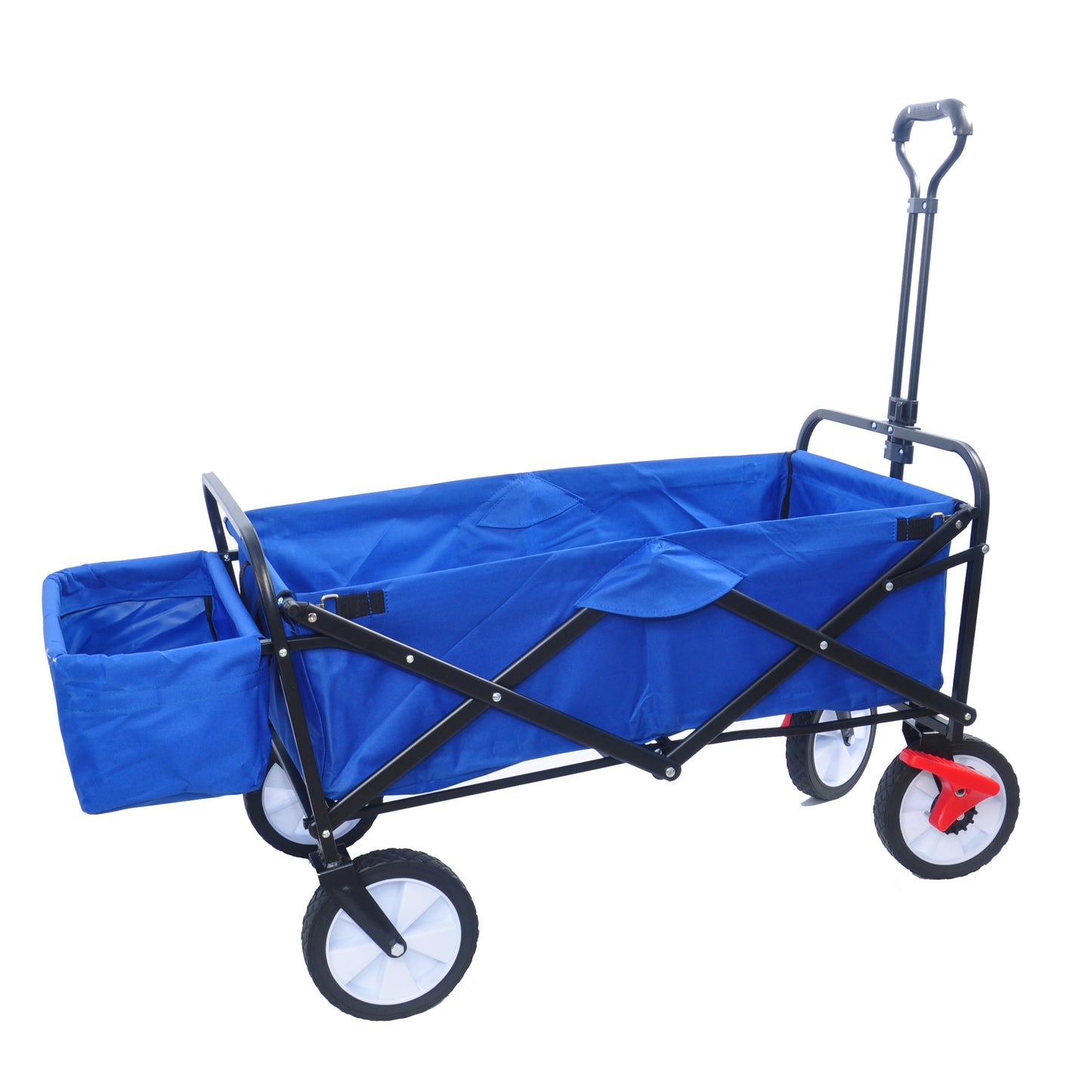 Antique Blue Folding Wagon with 360° Rotating Wheels & Drink Holder