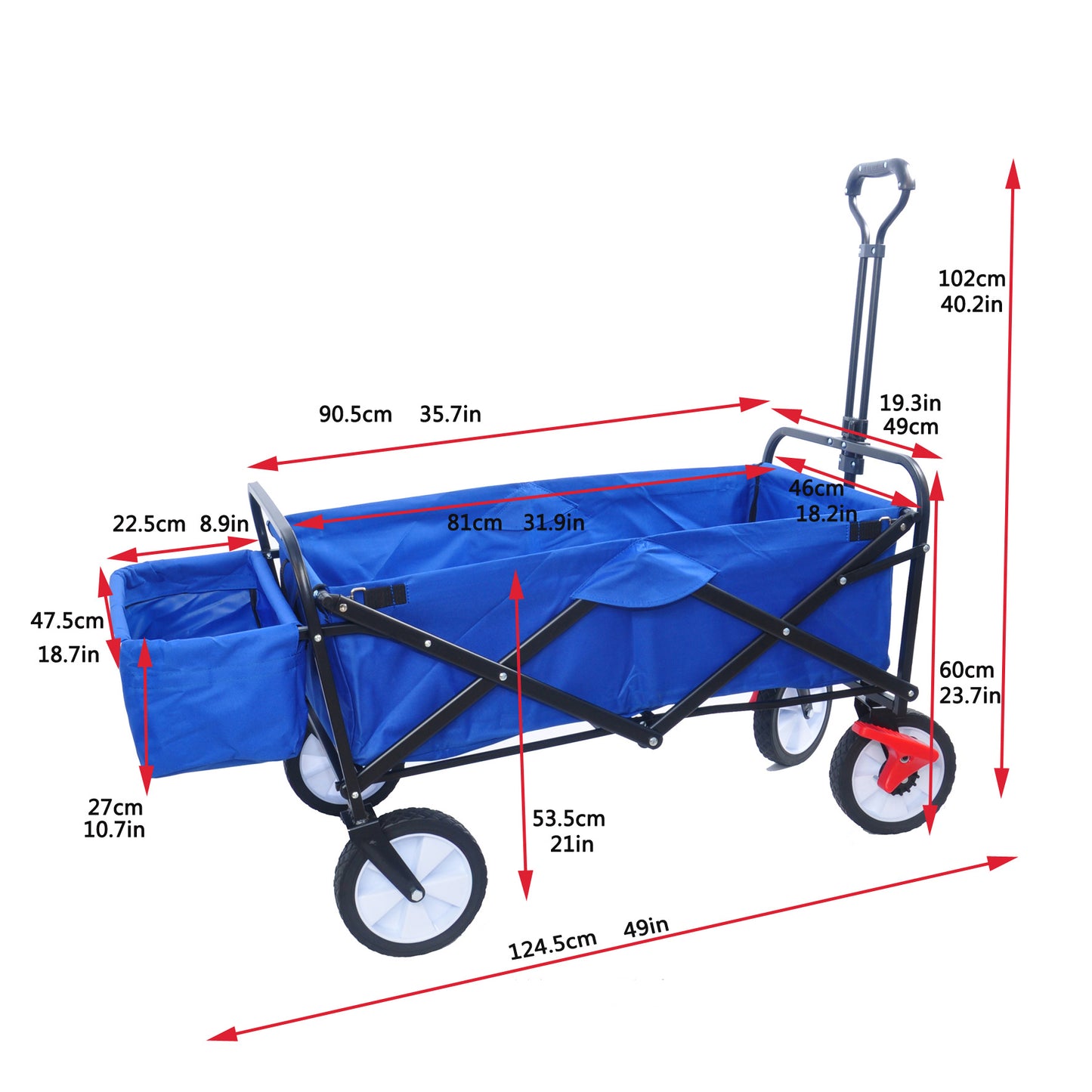 Antique Blue Folding Wagon with 360° Rotating Wheels & Drink Holder