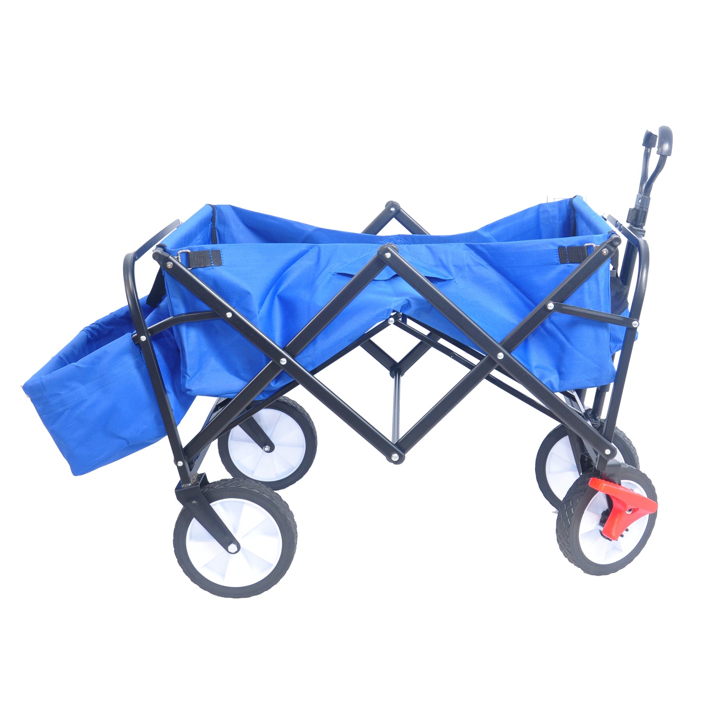 Antique Blue Folding Wagon with 360° Rotating Wheels & Drink Holder