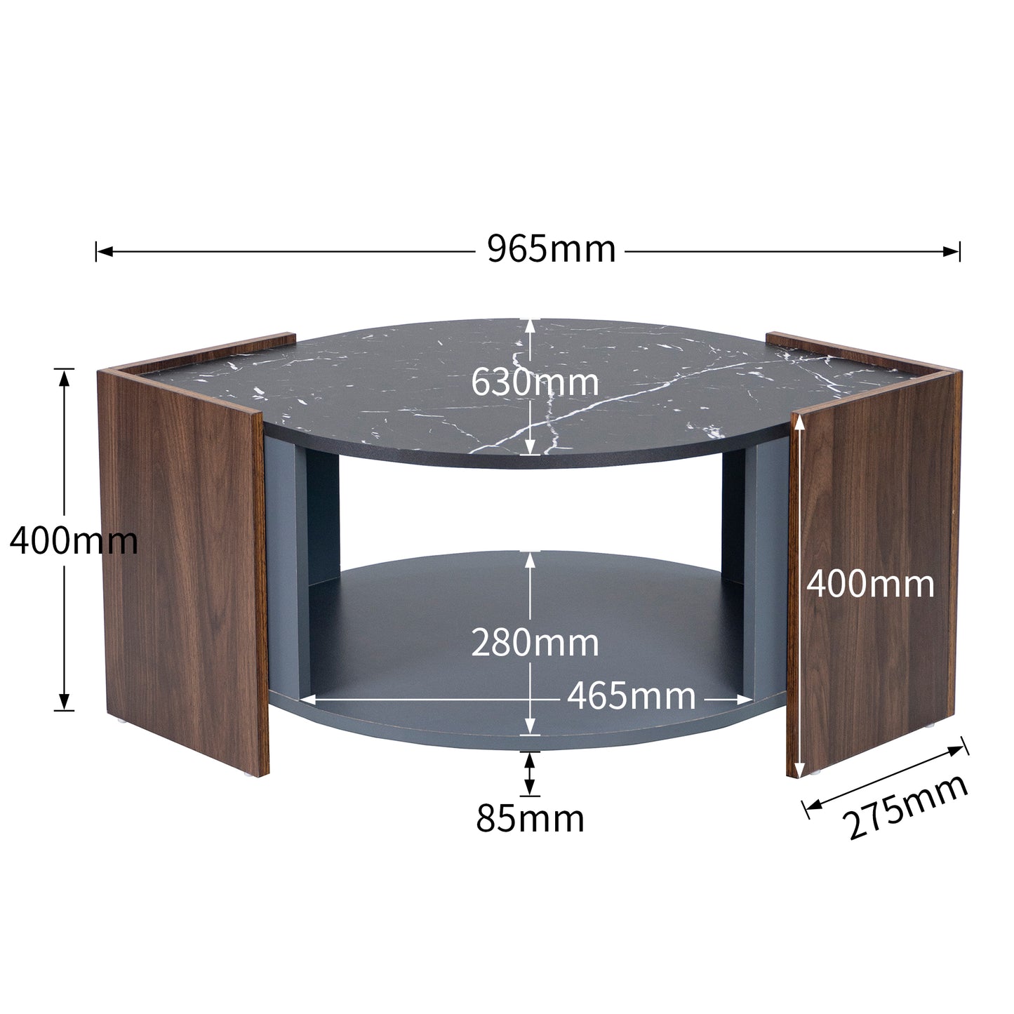 Contrasting Elegance-Marble and Walnut Coffee Table with Unique Lines