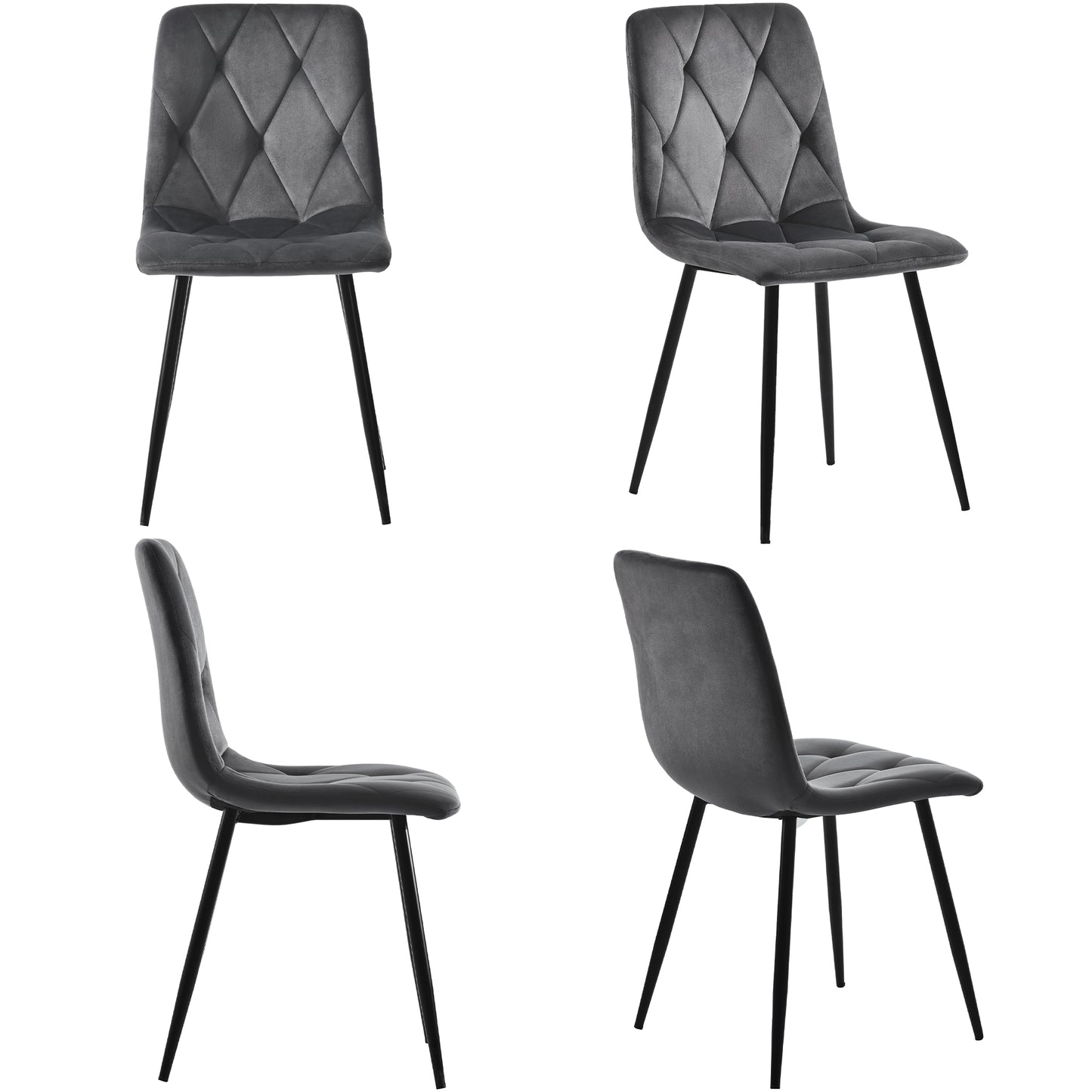 Dark Grey Twill Velvet Dining Chairs-Upholstered, Metal Frame, Set of 4