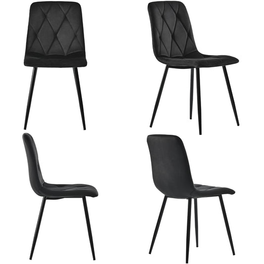 Black Twill Velvet Dining Chairs-Upholstered, Metal Frame, Set of 4