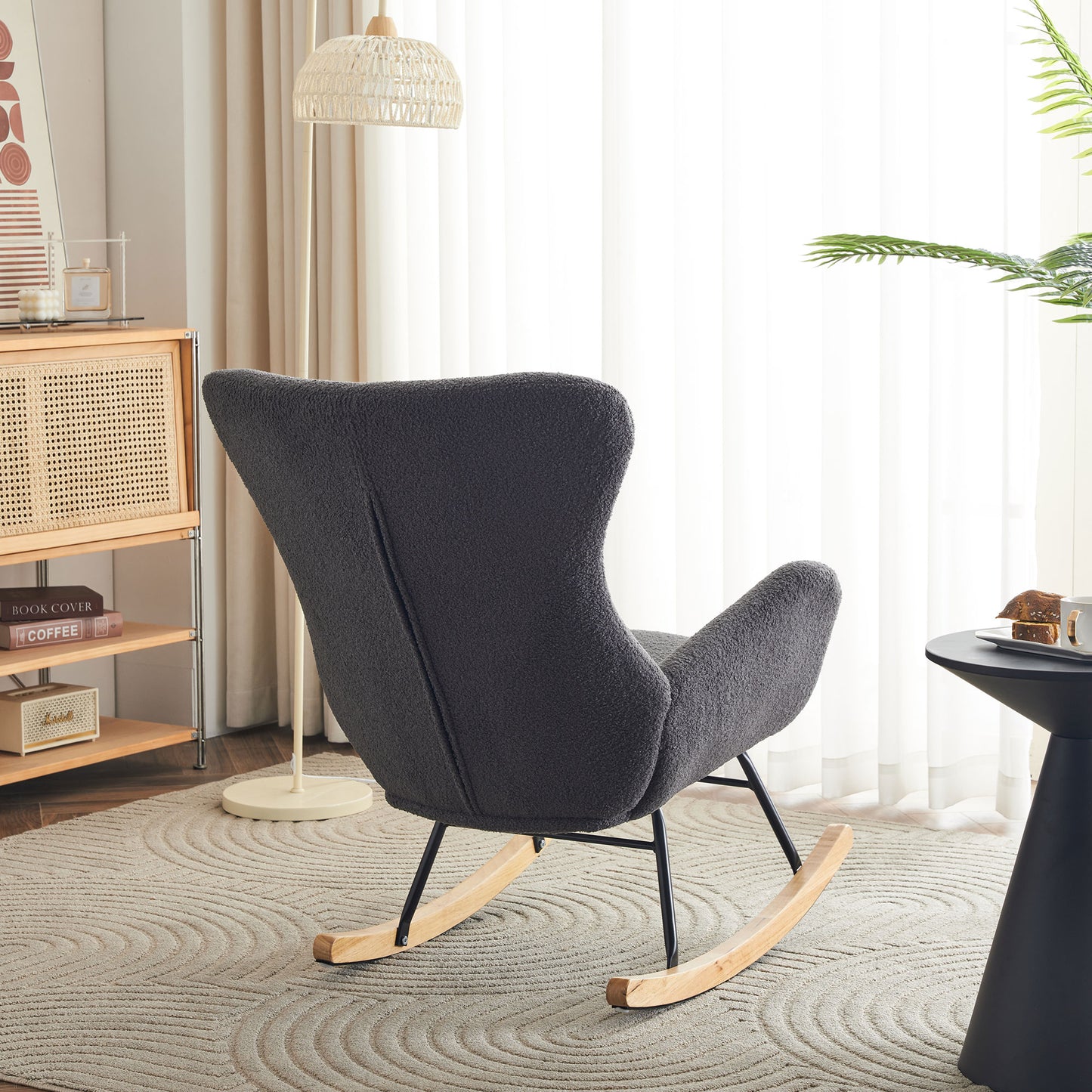 Modern High-Back Teddy Velvet Rocking Chair with Storage for Living Rooms