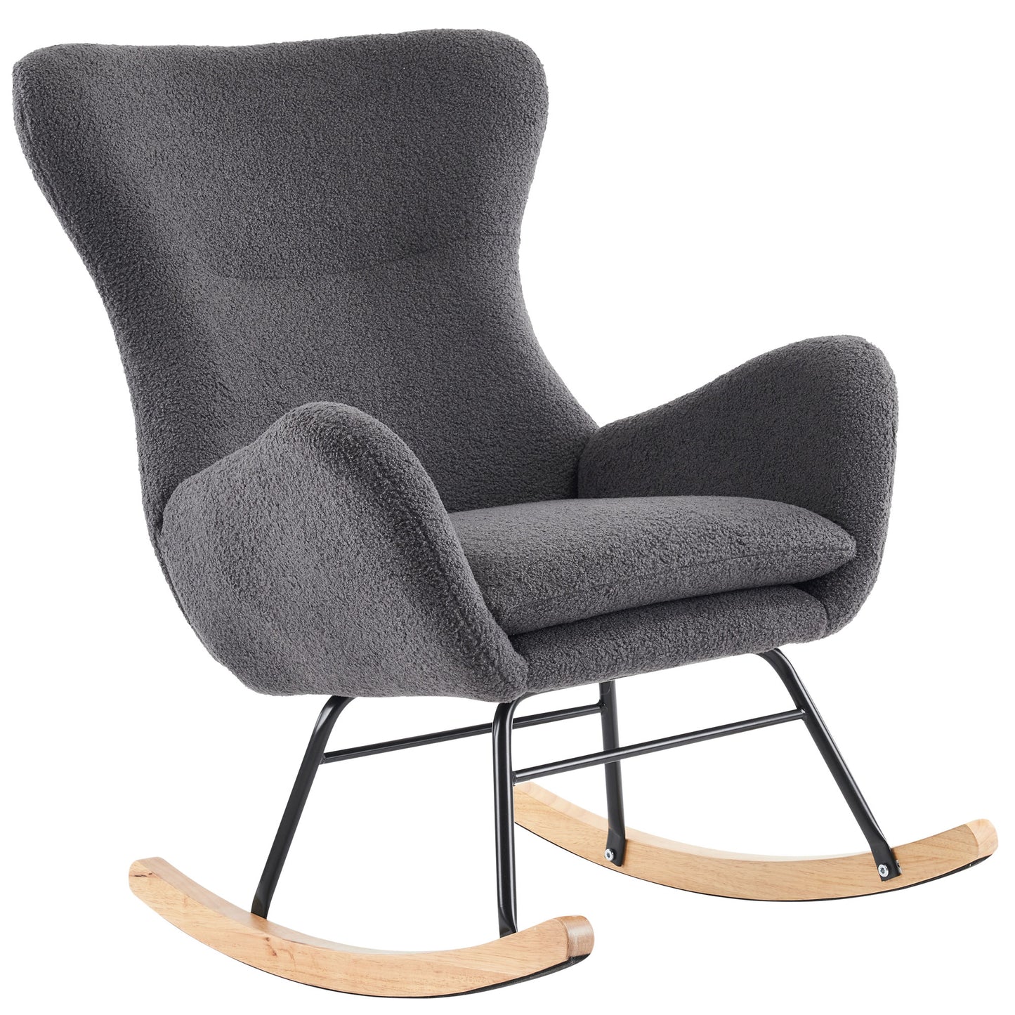 Modern High-Back Teddy Velvet Rocking Chair with Storage for Living Rooms