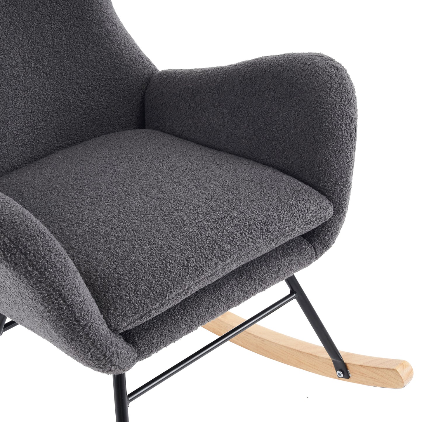 Modern High-Back Teddy Velvet Rocking Chair with Storage for Living Rooms