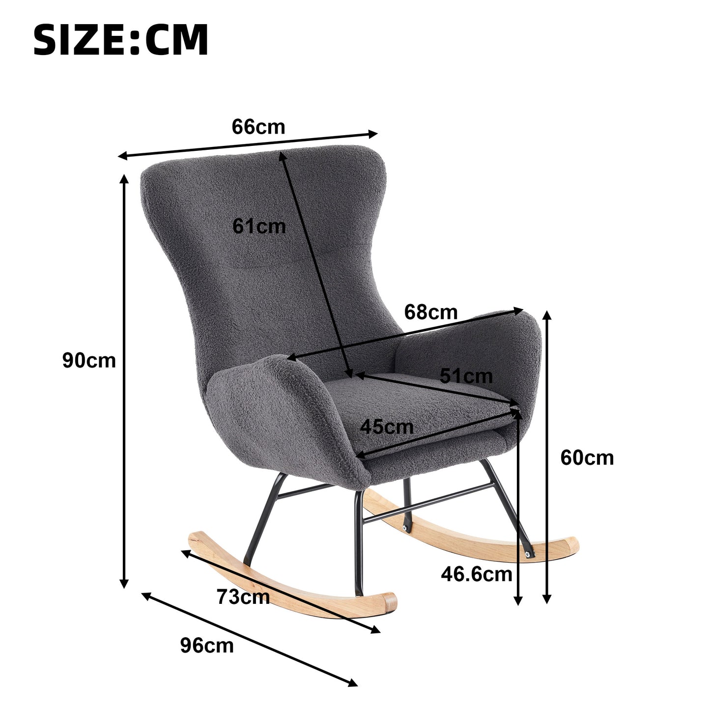 Modern High-Back Teddy Velvet Rocking Chair with Storage for Living Rooms