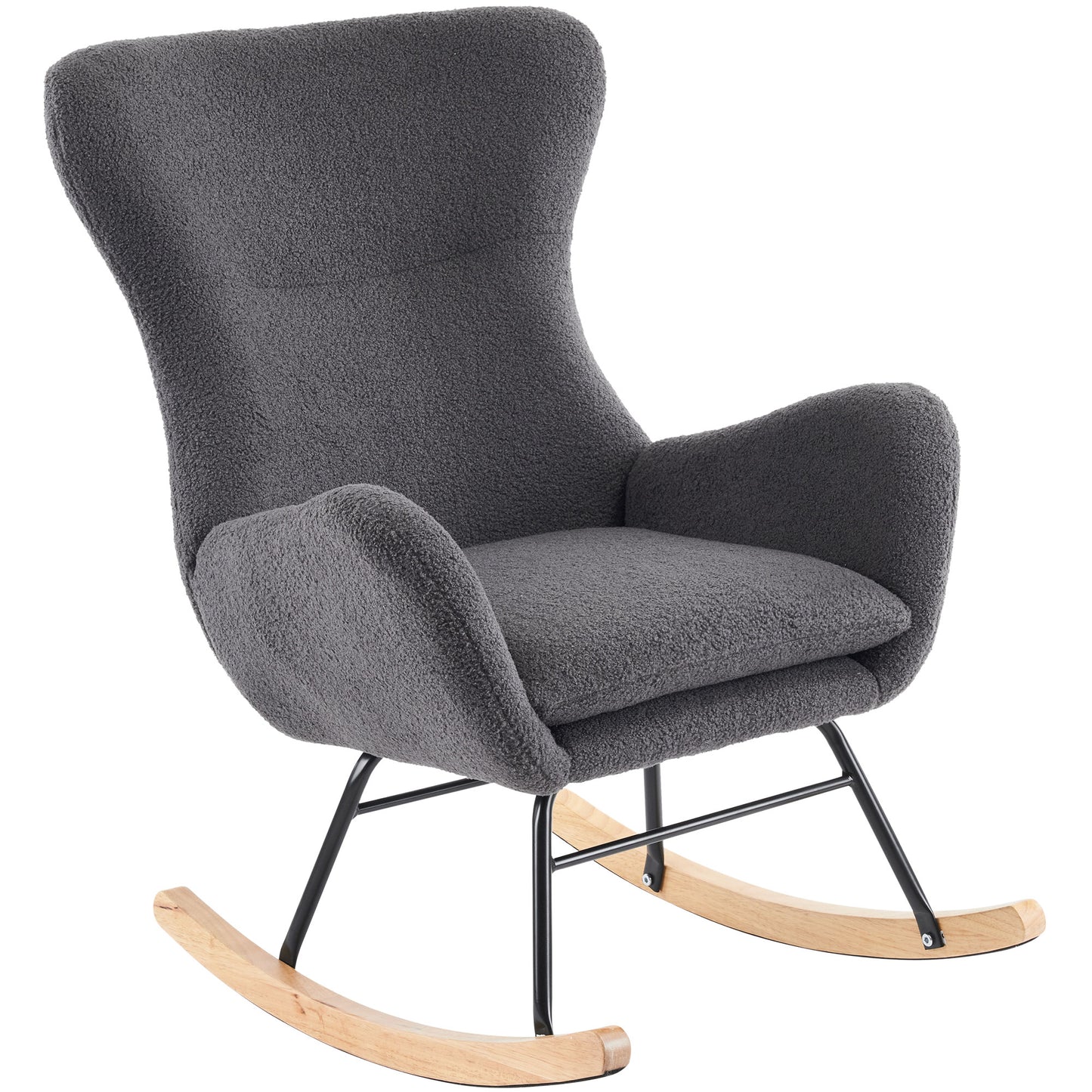 Modern High-Back Teddy Velvet Rocking Chair with Storage for Living Rooms