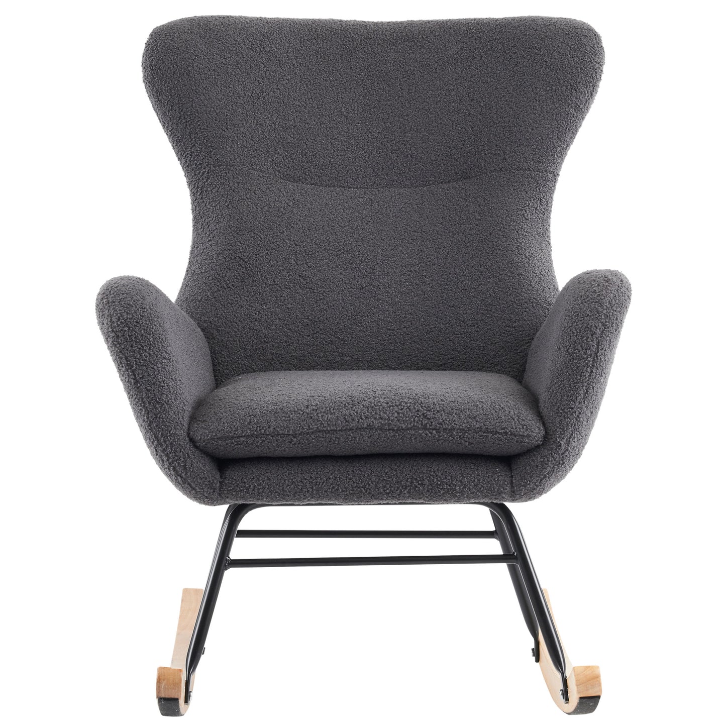 Modern High-Back Teddy Velvet Rocking Chair with Storage for Living Rooms