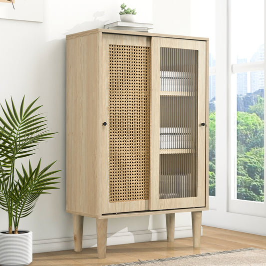 (Z)Wooden locker with plastic rattan door Sliding glass door