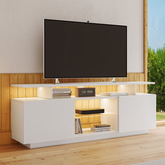 1.4m Modern White TV Cabinet with 16-Color LED Lighting for 60" TVs