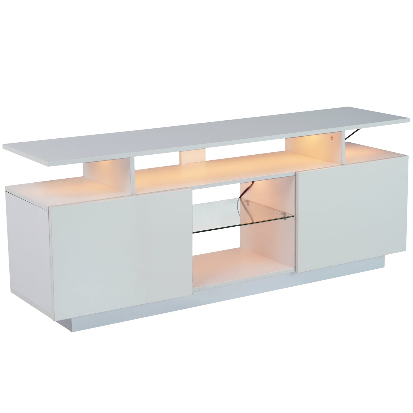 1.4m Modern White TV Cabinet with 16-Color LED Lighting for 60" TVs