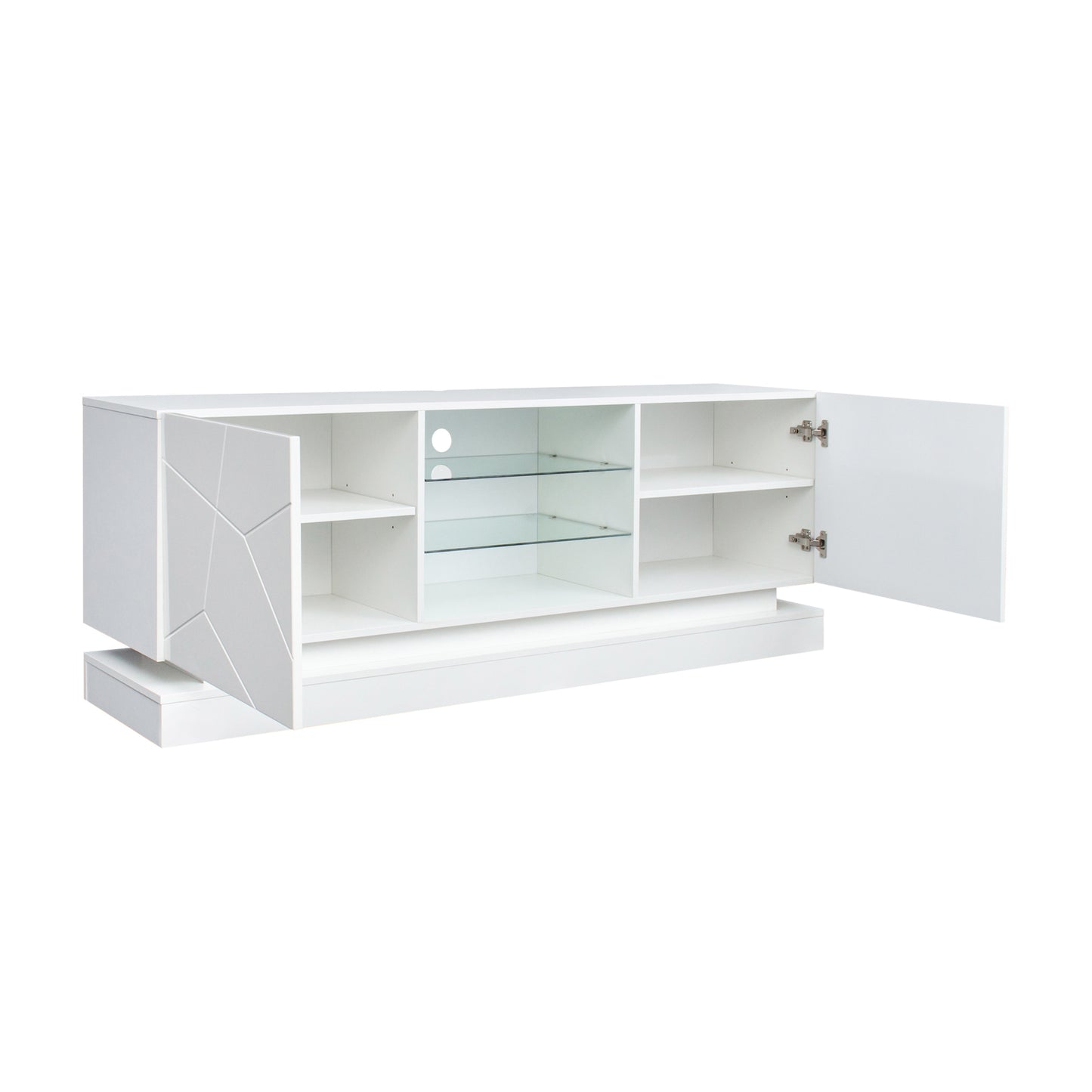 1.6m White High Gloss TV Cabinet for 70 inches TVs with Adjustable Glass Shelf