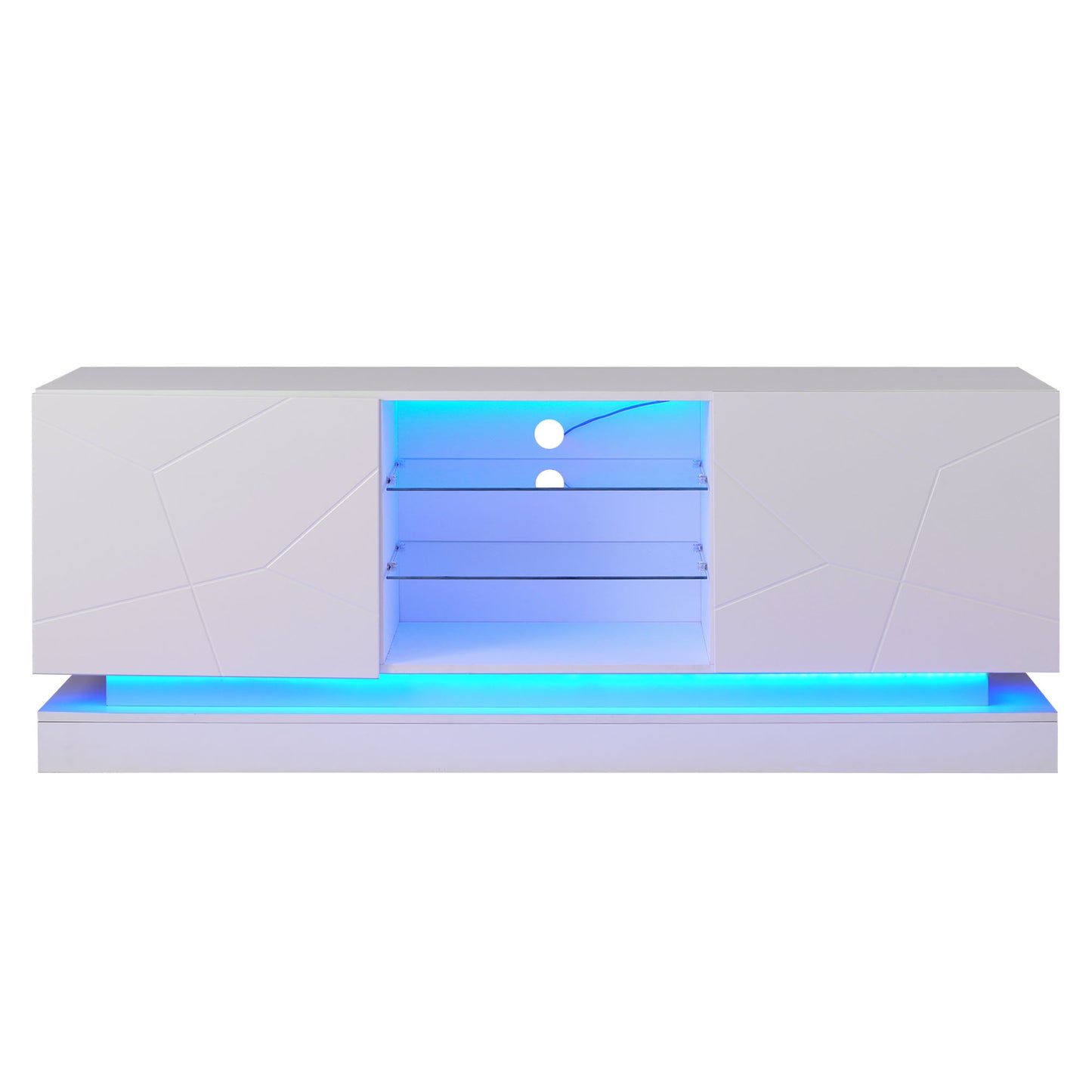 1.6m White High Gloss TV Cabinet for 70 inches TVs with Adjustable Glass Shelf