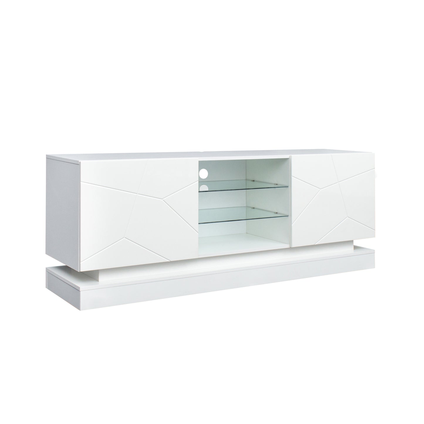 1.6m White High Gloss TV Cabinet for 70 inches TVs with Adjustable Glass Shelf