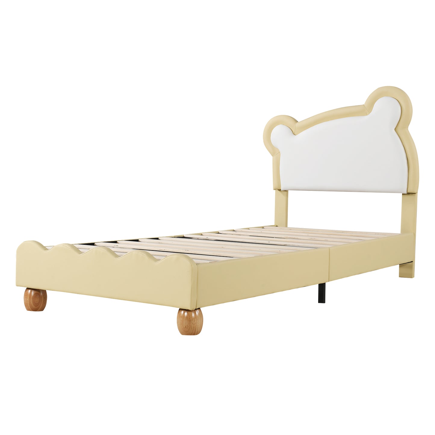 Cuddly Bear Headboard 90x200cm Children's Upholstered Bed in Beige