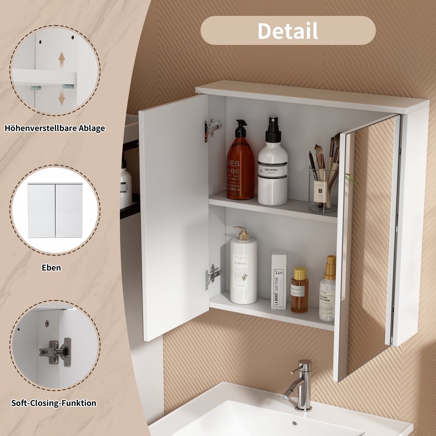 (Z)Bathroom Furniture Bathroom Mirror With Storage Cabinet Anti-Fog Memory Function Wall-Mounted Vanity Mirror for Bathroom Decoration