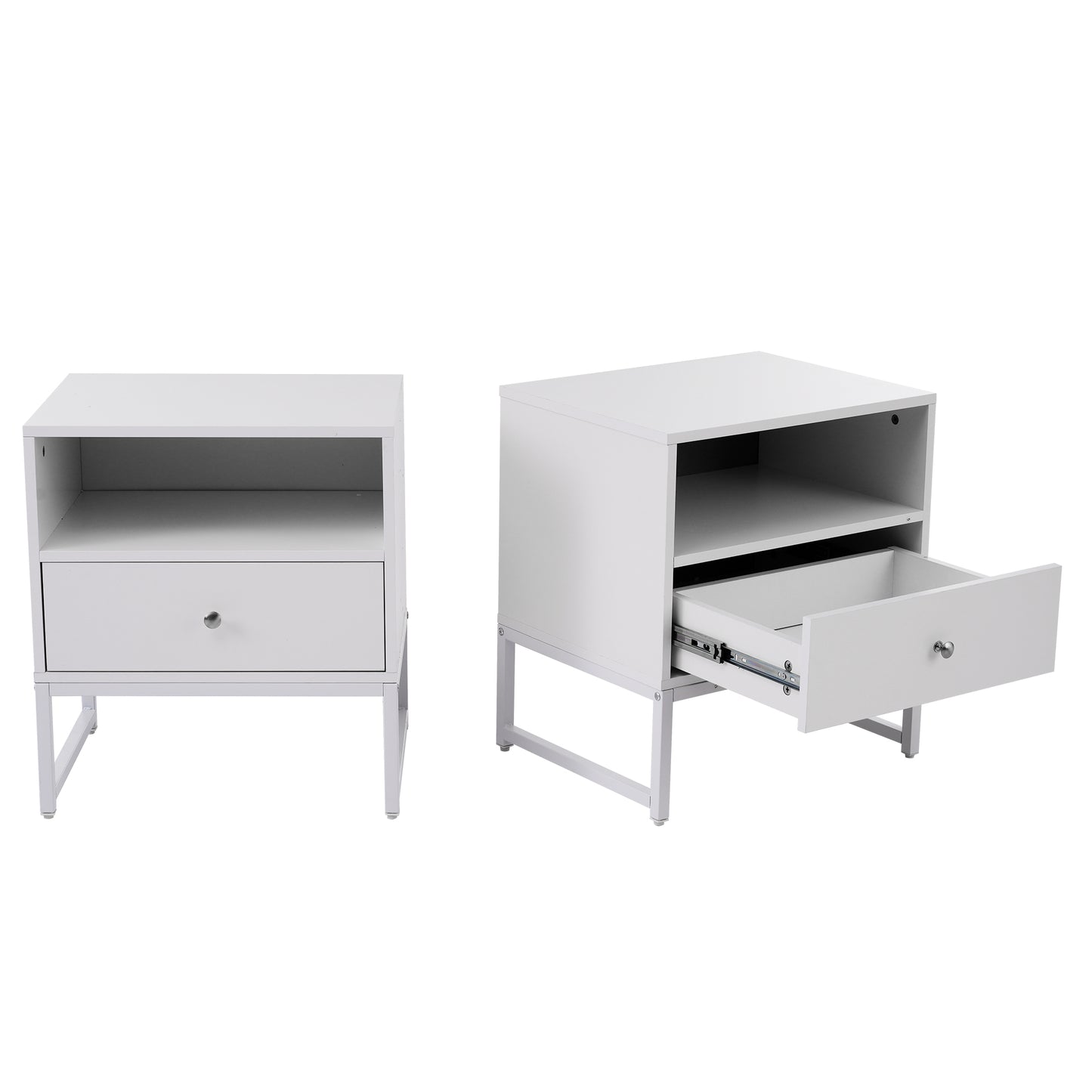 Stylish Minimalist White Bedside Tables-Set of 2