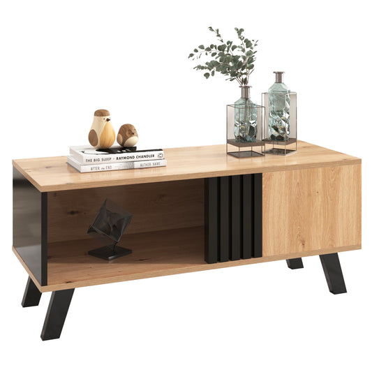 Elegant Multi-Function Coffee Table-Colored Wood with Black Accents, Storage Drawer, Unique Style