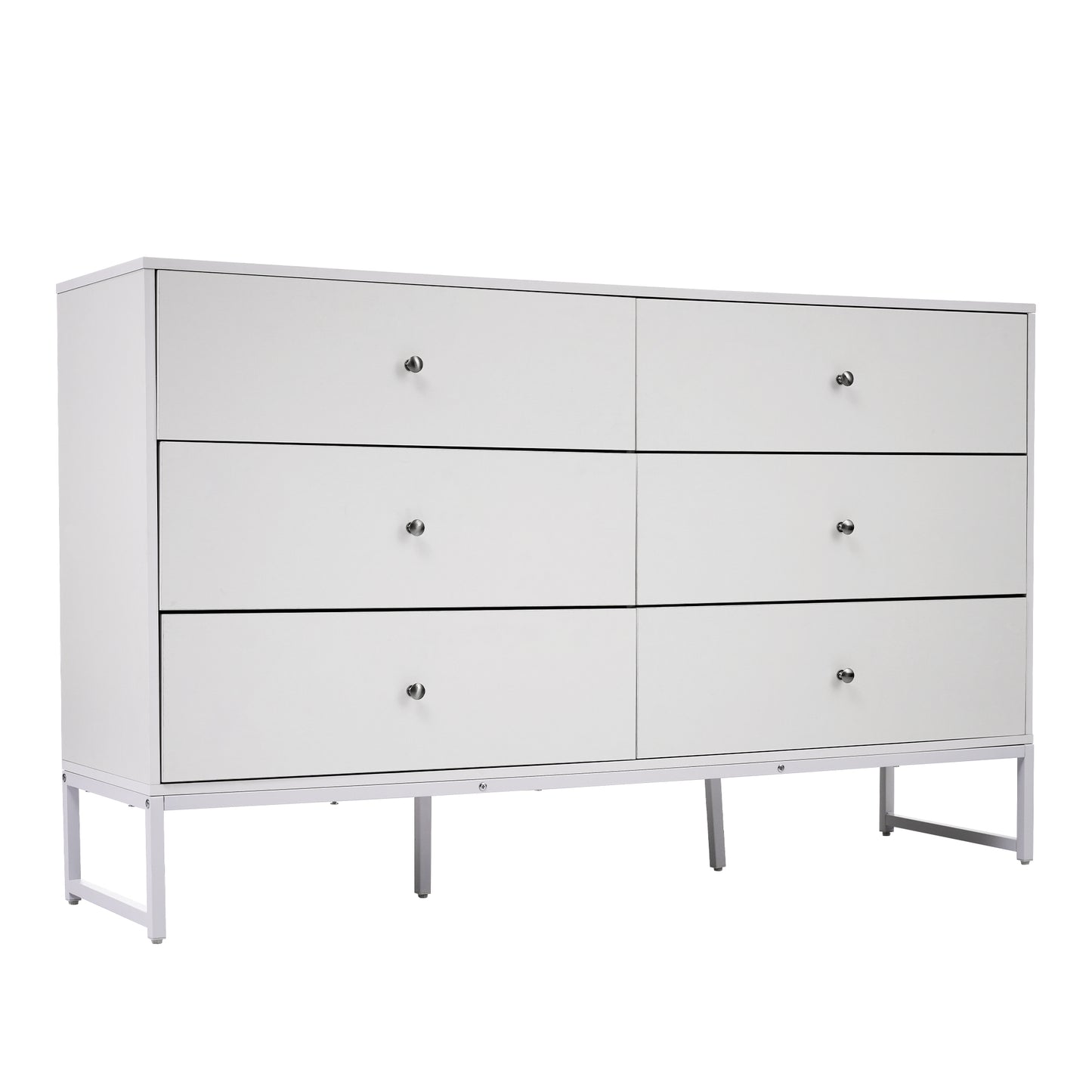 Versatile White 6-Drawer Storage Cabinet with Metal Frame