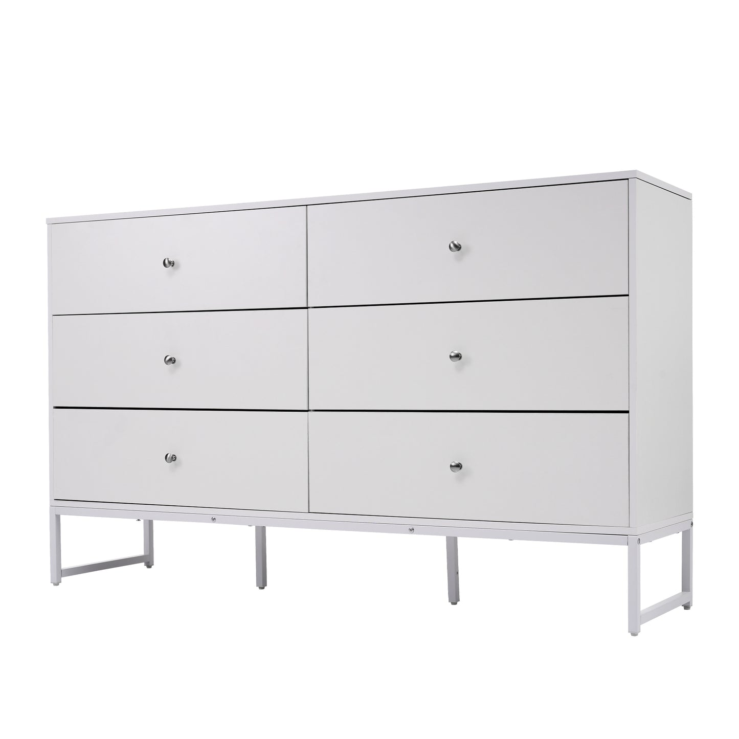 Versatile White 6-Drawer Storage Cabinet with Metal Frame