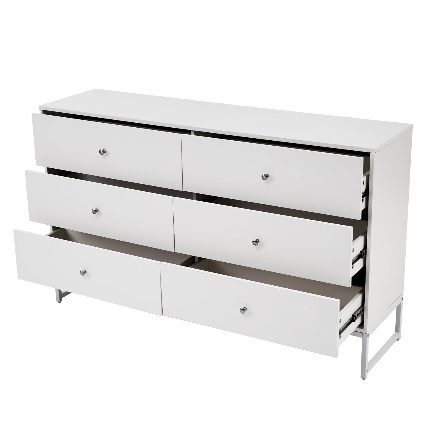 Versatile White 6-Drawer Storage Cabinet with Metal Frame