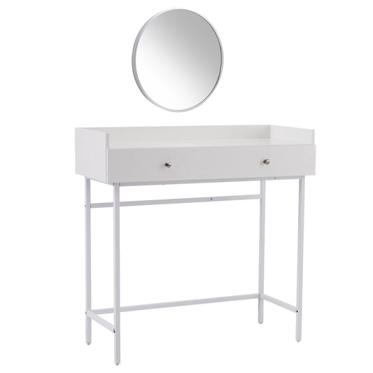 Minimalist White Dressing Table with Mirror Drawer