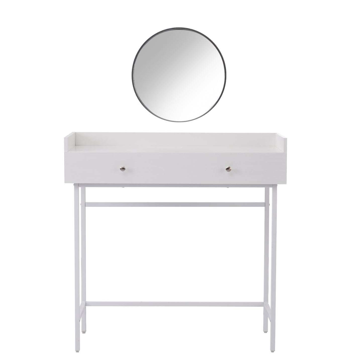 Minimalist White Dressing Table with Mirror Drawer