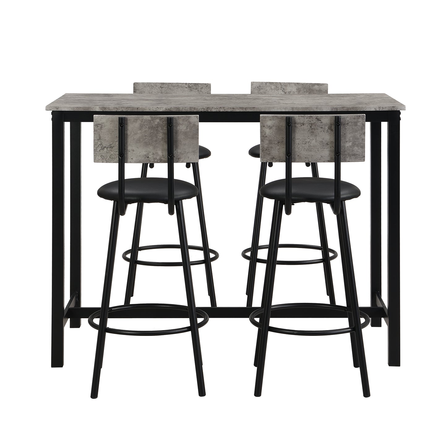 Modern Grey and Black Dining Table Set with 1 Table and 4 Chairs, Including Bar and Lounge Chairs